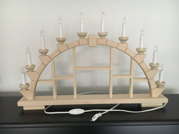 Natural wooden candle arch with 10 electric candles, box - 25x 15 inch