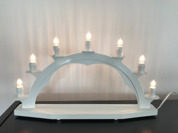 Candle arch wooden WHITE with 7 electric candles - 18.51 inch x 11 inch ( 47 x 28cm)