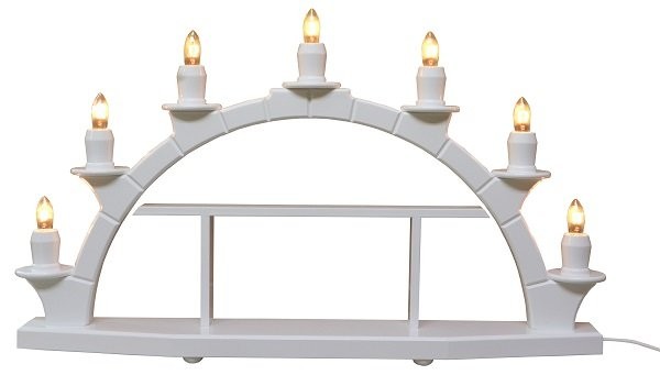 White candle arch solid wood with setting box 7 electric candles 47x28cm